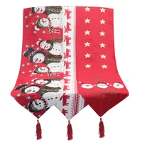 european and american hot selling printed cotton and linen christmas table decoration 33180cm santa snowman tassel table runner