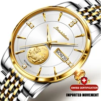 jsdun luxury automatic watch men real gold pixiu sapphire crystal mechanical wristwatch stianless steel watches for mature men