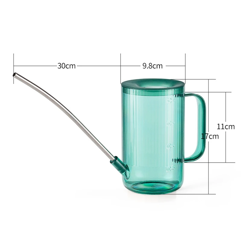 

1L Clear Cylindrical Watering Can With Stainless Steel Long Spout Garden Plant Watering Tool For Houseplants Desk Plants Indoor