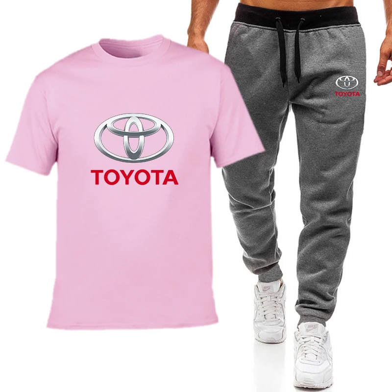 

Men's Casual Tracksuit Summer Sportswear TOYOTA logo Two Piece Set T Shirt Brand Track Clothing Male Sweatsuit Sports Suits