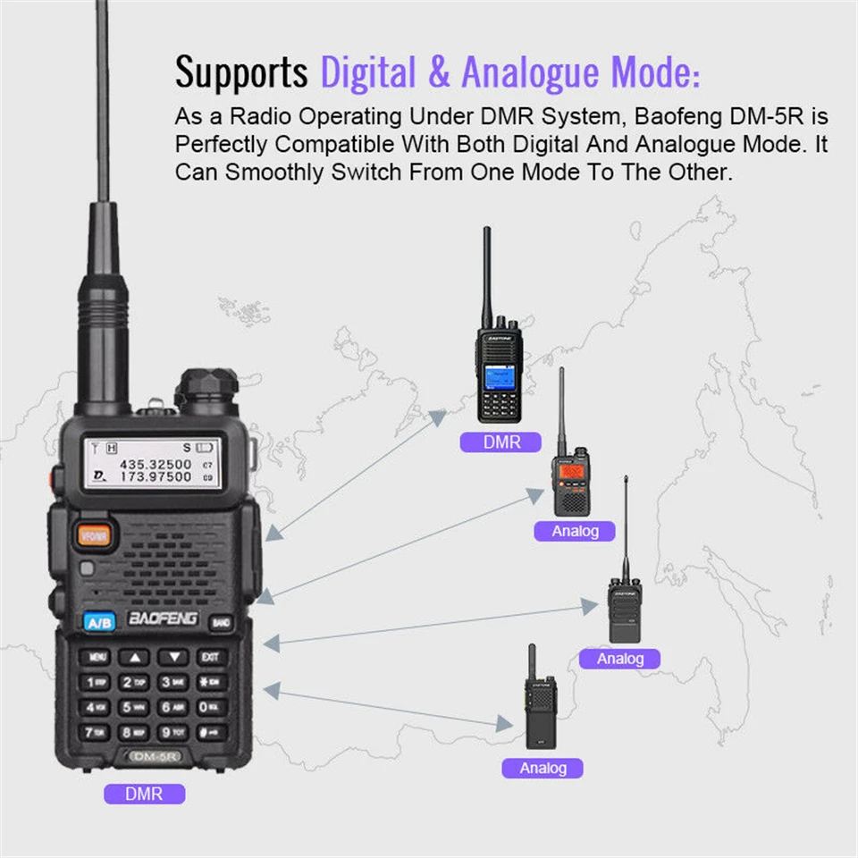 Baofeng DM-5R DMR цифровая рация трансивер 5 Вт УКВ 136-174/400-480 МГц длинный ранг DM 5R двухсторонняя радиостанция DM5R