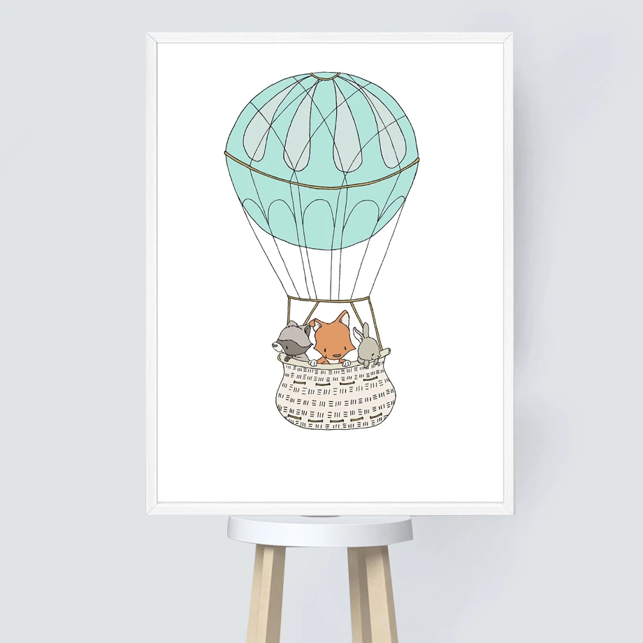 Воздушный шар из енота лисы кролика детский настенный художественный холст