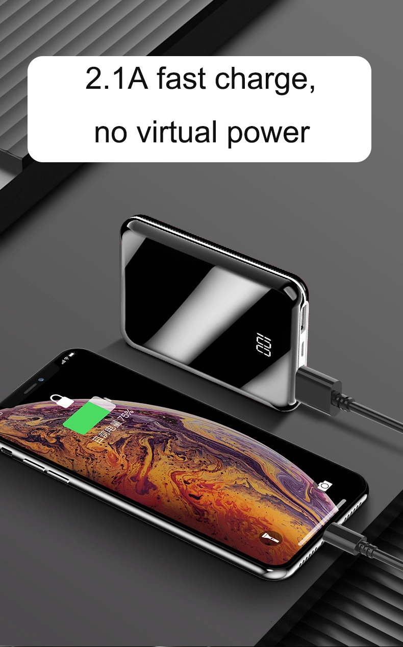 20000 mah портативный мини внешний аккумулятор с зеркальным экраном и цифровым дисплеем, внешний аккумулятор для смартфона