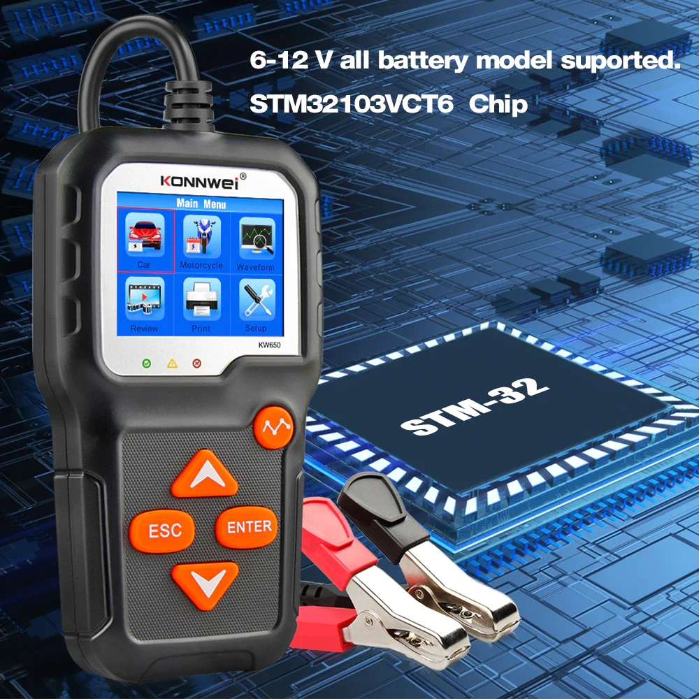 KONNWEI KW650 Automotive Tester Digital Led Display Car battery Support 12V 6V Motorcycle Battery Tool Checking Quick | Автомобили и