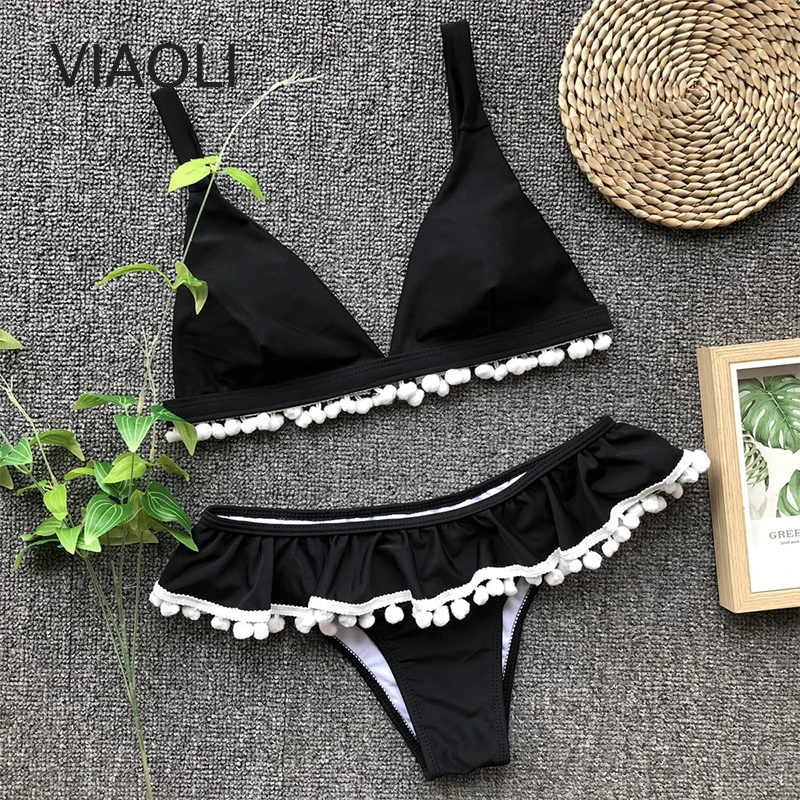 Летний купальник-бикини новый Однотонный женский раздельный купальник