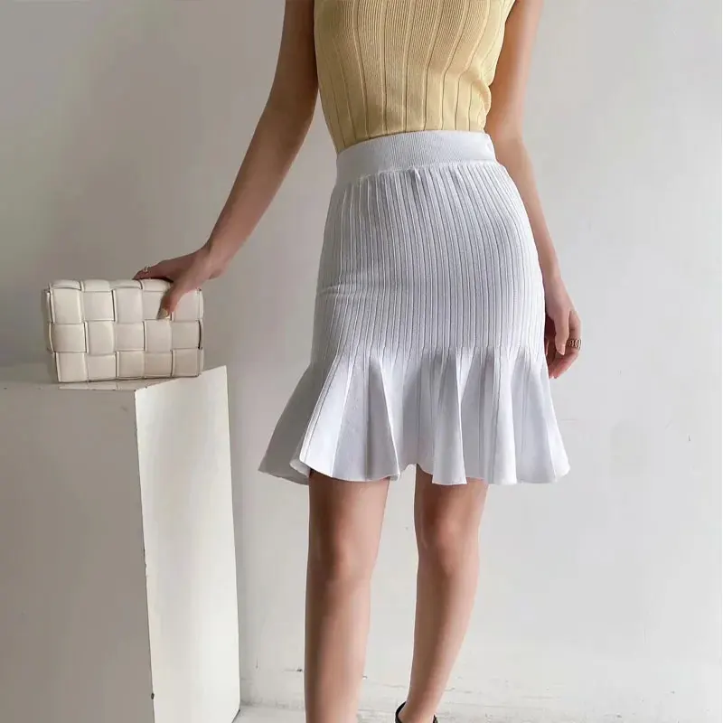 

knitting Pleated Mermaid Skirt Short Women 2020ZA Summer The New Mini Elegant Knit Skirt Sexy Tight Elastic Waist All-match