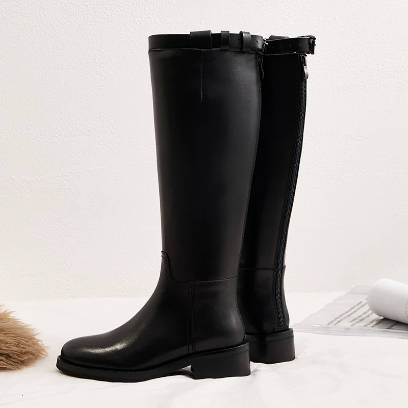 

New Winter Women Genuine Leather Knee-High Army Boots Female Round Toe Fashion Outdoor Brand Long Motorcycle Knight Boots