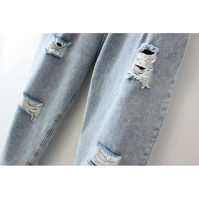 

Plus Size XL-4XL Women's Denim Pants Solid Jeans with Hole Casual Pants high waist jeans ripped jeans for women
