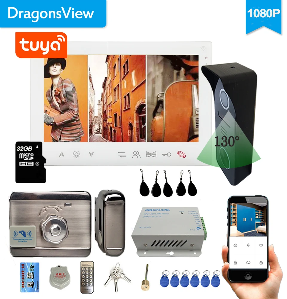 

Dragonsview 7 дюймов WI-FI видео домофон WI-FI двери наборы для телефона 1080P RFID дверной звонок + монитор + Электронные дверные замки Смарт Tuya дистанцион...