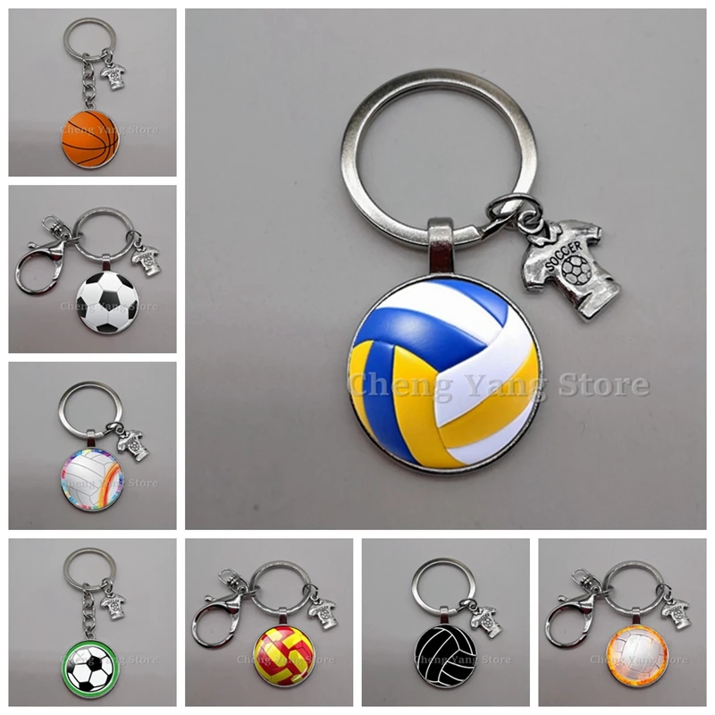Модный стеклянный выпуклый Круглый Брелок с изображением футбола баскетбола