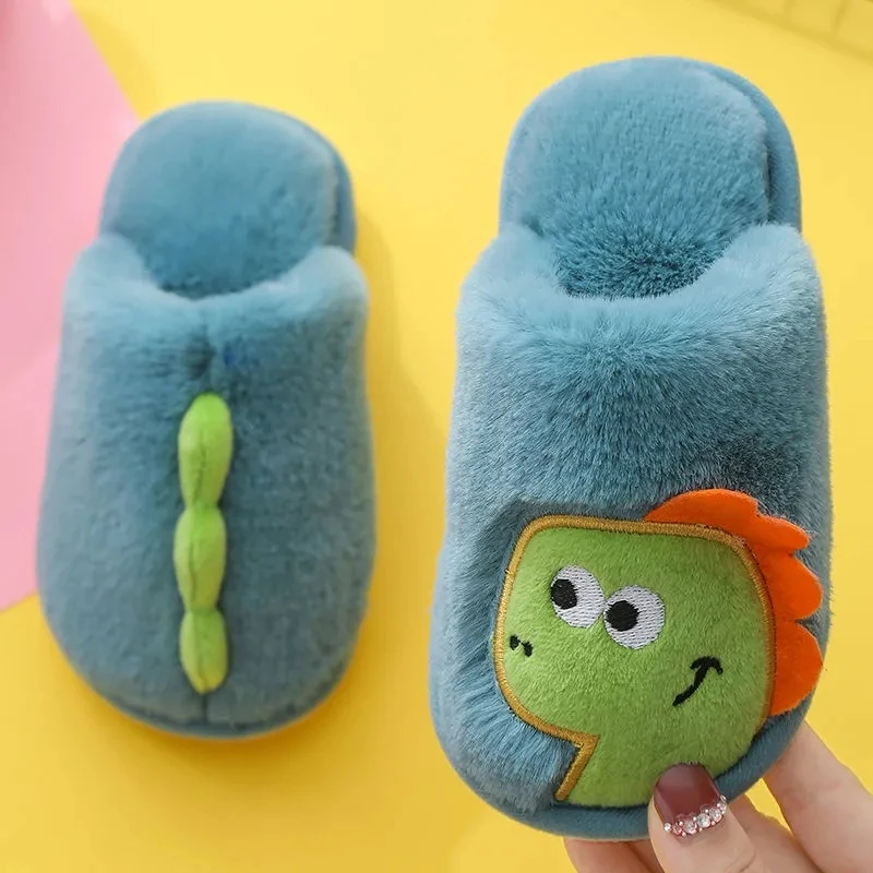 

Cute Dinosaur Indoor Slippers For Kids Fuzzy Home Shoes Fluffy House Slipper Children's Shoes For Boys Girls Furry Slipper 2021