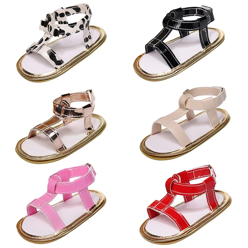 

Сандалии из ПУ кожи для новорожденных, простая дышащая нескользящая обувь для мальчиков и девочек, однотонные, лето