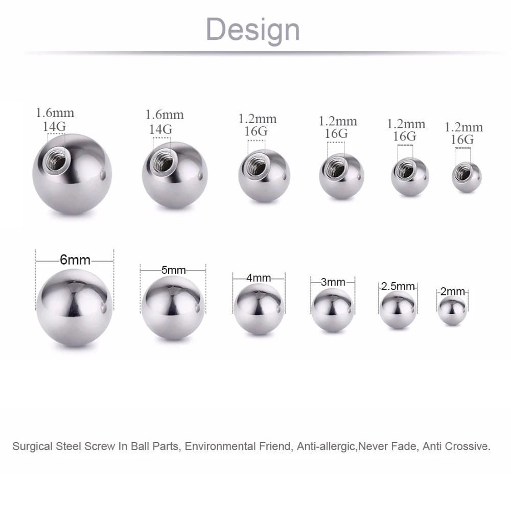 Шарики круглые из нержавеющей стали для пирсинга запасные части штанги 16G 14G губ