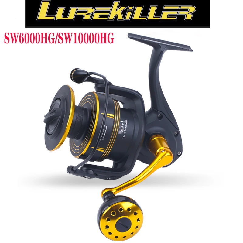 

Lurekiller Full Metal Spinning Reel 5.9:1 GEAR RATIO 35kgs Drag 9+1BB SW6000HG/SW10000HG Jigging Reel Popping Reel fishing reels