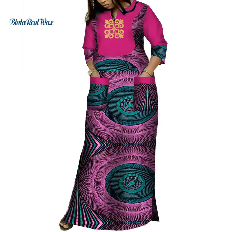 Женские платья в африканском стиле с аппликацией Дашики длинные 2 карманами