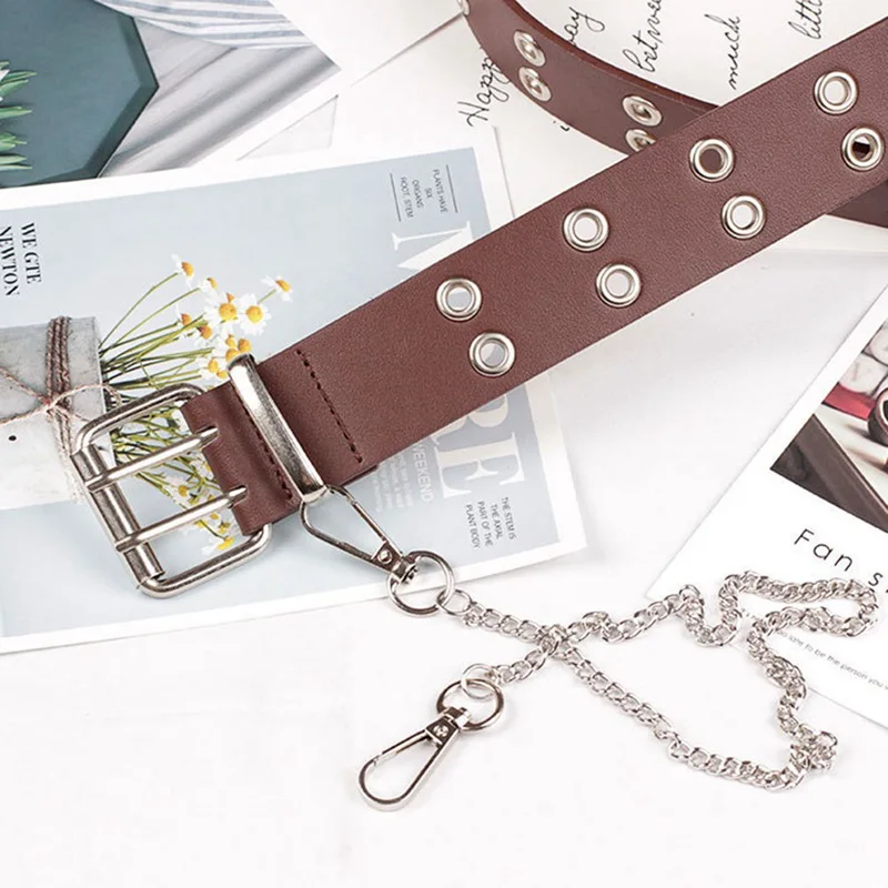 Женский ремень с двумя рядами белый прозрачный двойной пряжкой на талии