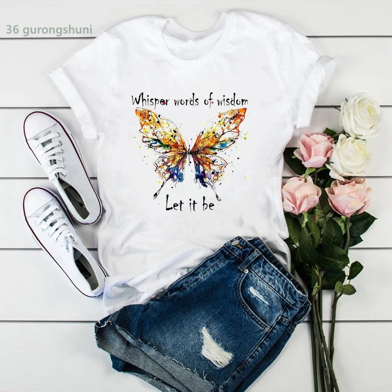 Harajuku shirt femme whispering words of wisdom make it a woman aesthetic women tshirt rainbow butterfly dragonfly print tops