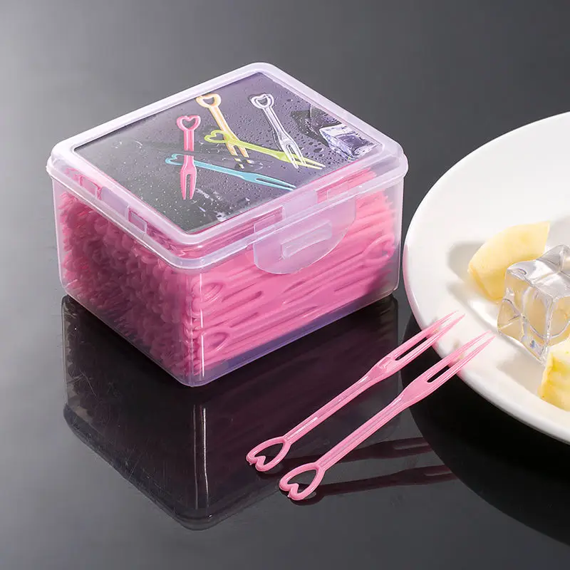 

200PCS Disposable Fruit Forks Plastic Food Picks Creative Food Cake Fruit Fork Picks With Storage Box Party Dessert Utensils