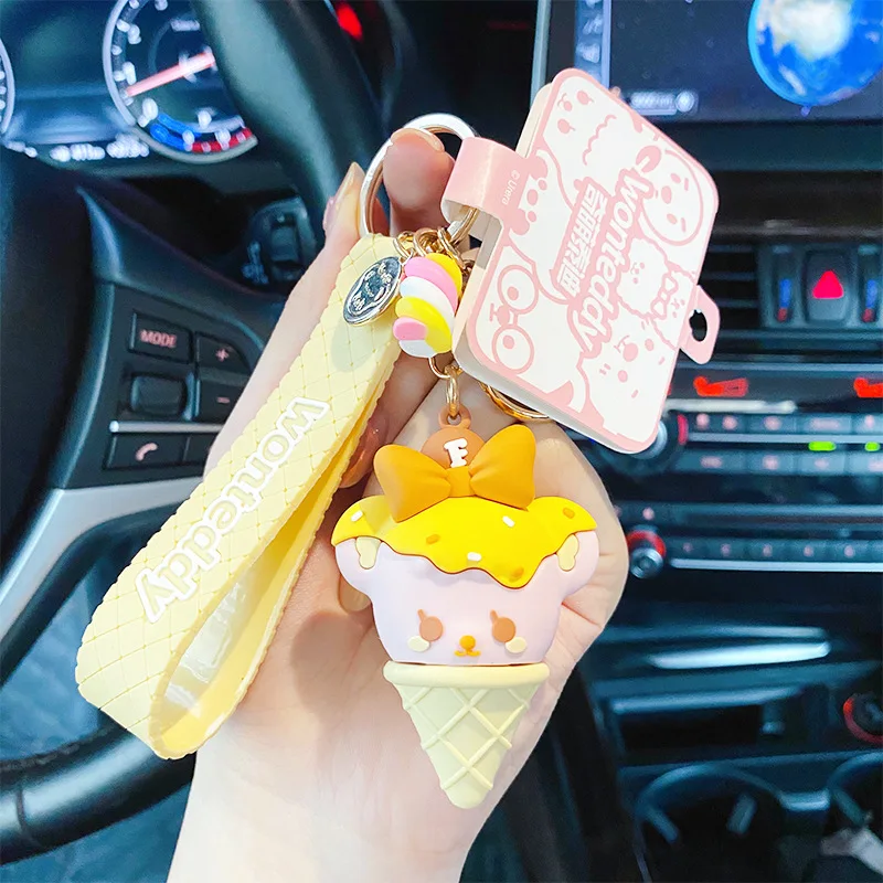

2021Anime Student Backpack Teddy Bear Ice Cream Key Chains Fashion Couple Accessories Keyring Cute MenAnd Women Gift Keychain