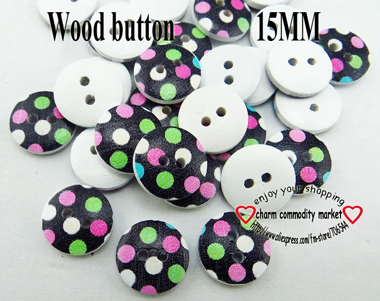 

100PCS 15MM 2-Holes colour dot painting wooden buttons coat boots sewing clothes accessories MCB-820