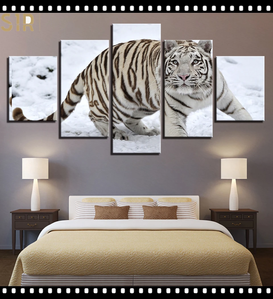 

Home decor Poster Print Canvas Painting Picture Home Decor Modern 5 Pieces Pictures Wall Art for Living Room Tiger Leopard