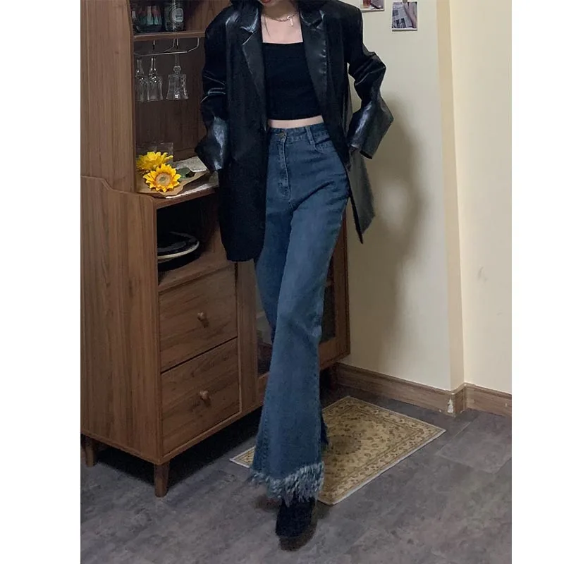 

2021 Jeans Women's Fringed High Waist Jeans Loose Denim Trousers Women High Waist Pants Mom Jeans Vintage Streetwear