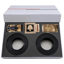 Hi-Tie 3+ 2 Подарочный набор ремней в коробке, мужской черный ремень из натуральной кожи, брендовый дизайнерский автоматический ремень с пряжками, металлический ремень для мужчин s