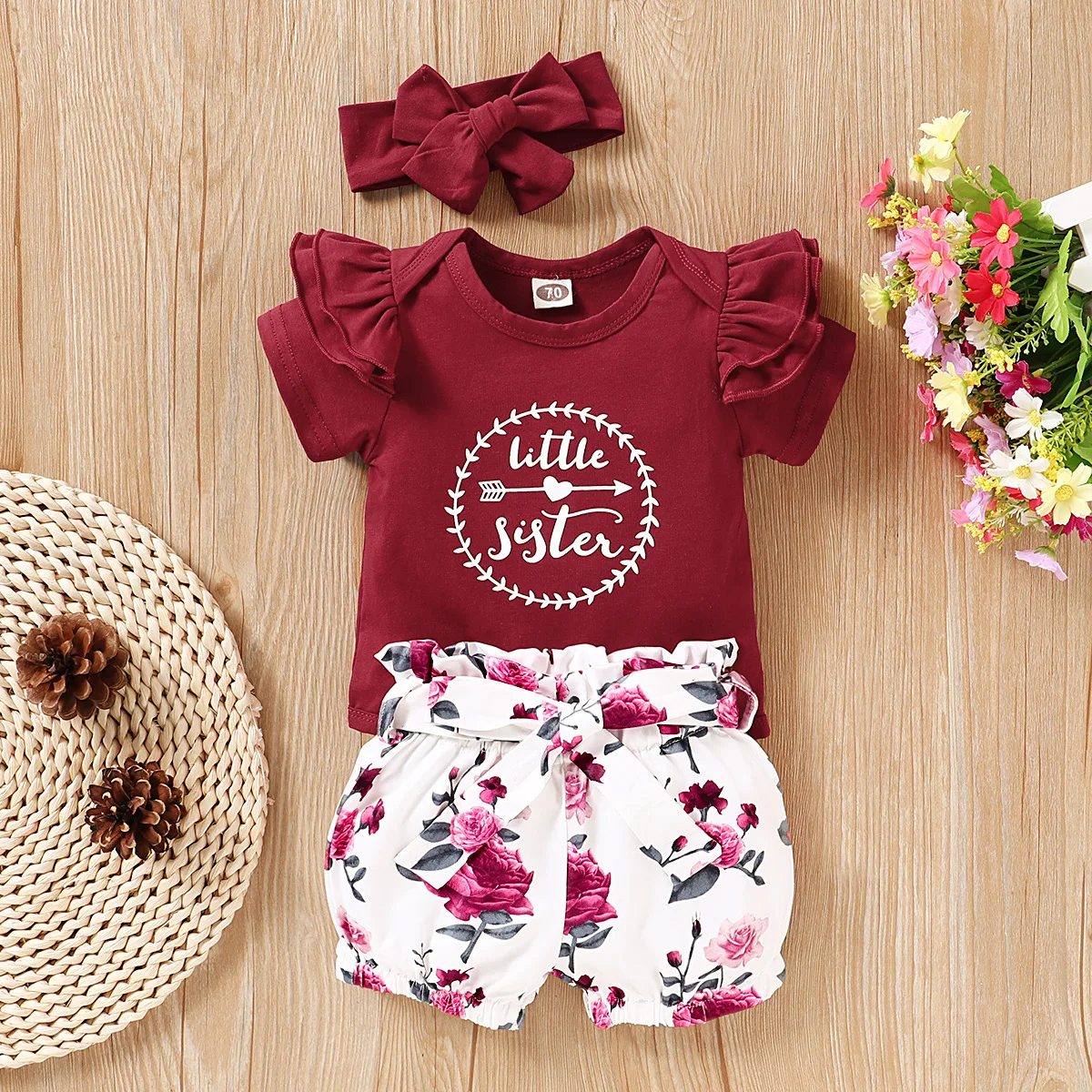 

3Pcs Newborn Baby Outfit Set Cotton Letters T-shirt Tops Toddler Children Print Pants Infant Girl Hair Band Summer Kids Clothing