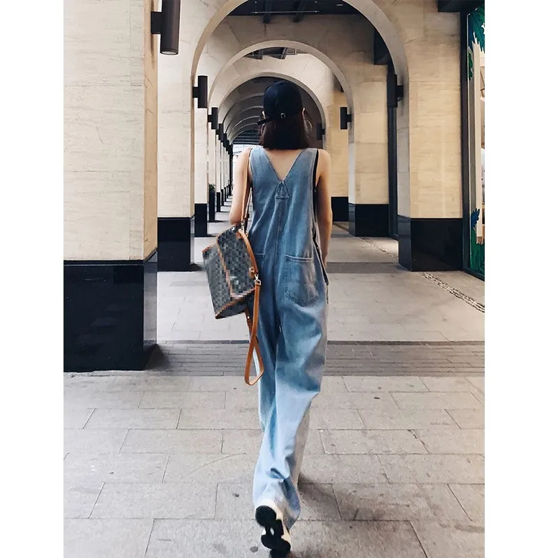

Denim Overall Women's New Summer Drape Wide Leg Jeans Korean-Style Loose Mopping Pants Women's Fashion 2021