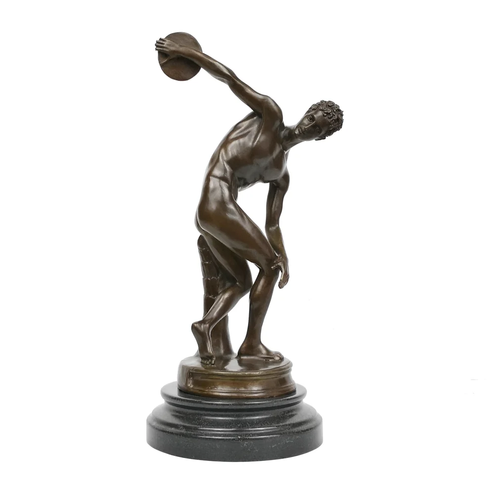 

Bronze Classic Discus Thrower Statue Discobolos Sculpture by Greek Famous Myron Replica Antique Figurine Art Home Decor