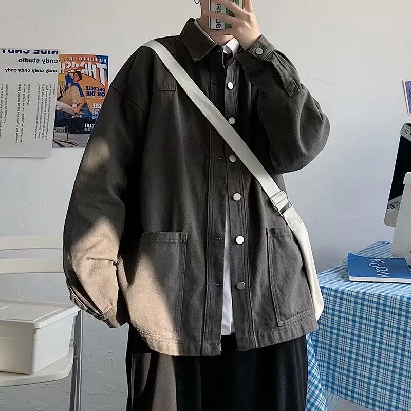 Vintage Denim Jackets Men Large Size Loose Harajuku Multi-pockets Cargo Coats Male Ins Hipsters Single Breasted Outerwear S-3XL | Мужская