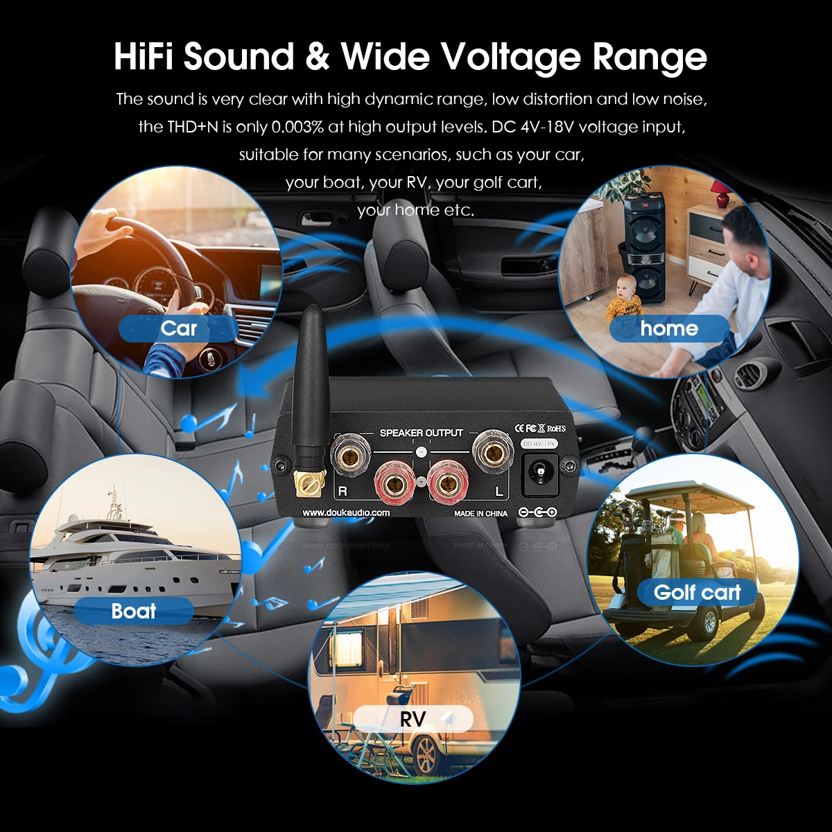 

Nobsound Mini Bluetooth 5.0 Digital Amplifier Stereo Receiver 2.0 Channel Home Audio Power Amp Car/Marine/Motor Speaker Amp
