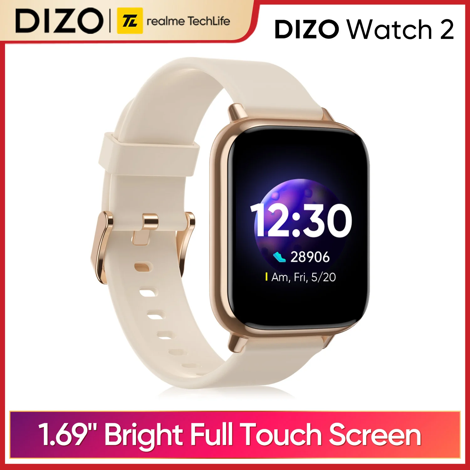 

Смарт-часы realme DIZO 2, сенсорный экран 1,69 дюйма, водостойкие до 5 атм
