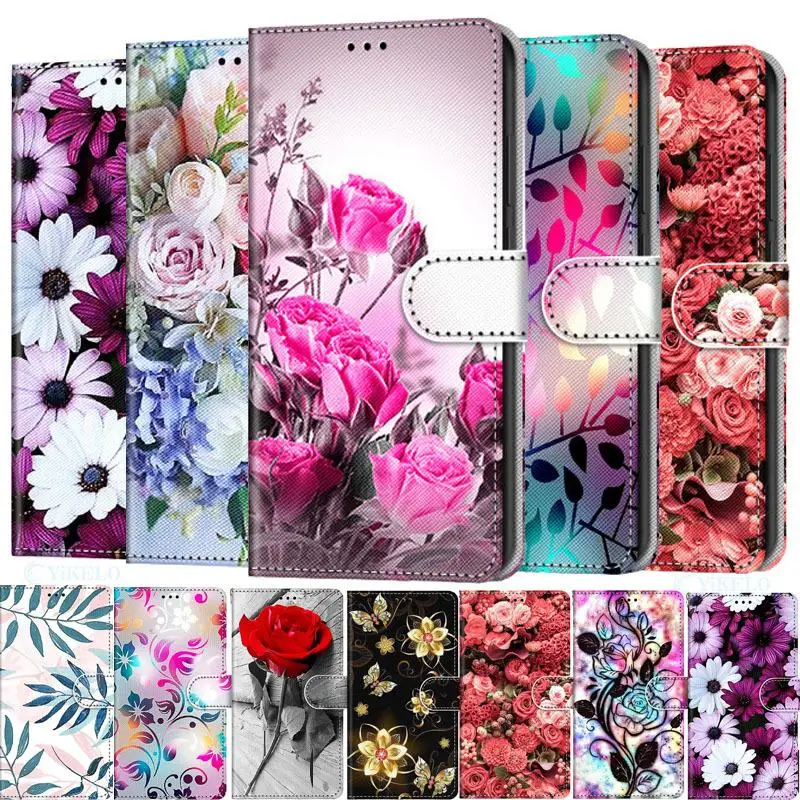 

Fashion Flower Phone Case For Huawei Honor 7A 8A 9A 7S 8S 9S 7C 8X 9X 10X 8 9 10 Lite 9C 6X 7X Y7A Y9A Y6P Y7P Flip Leather Etui