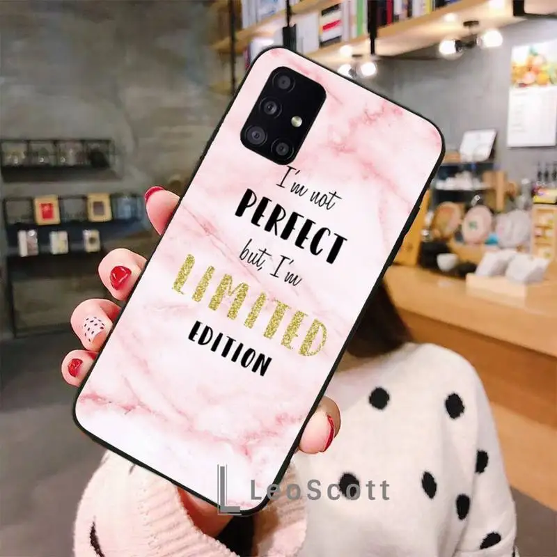 

Pink marble text Phone Case For Samsung A50 A51 A52 A71 A31 A21S S8 S9 S10 S20 S21 Plus Fe Ultra
