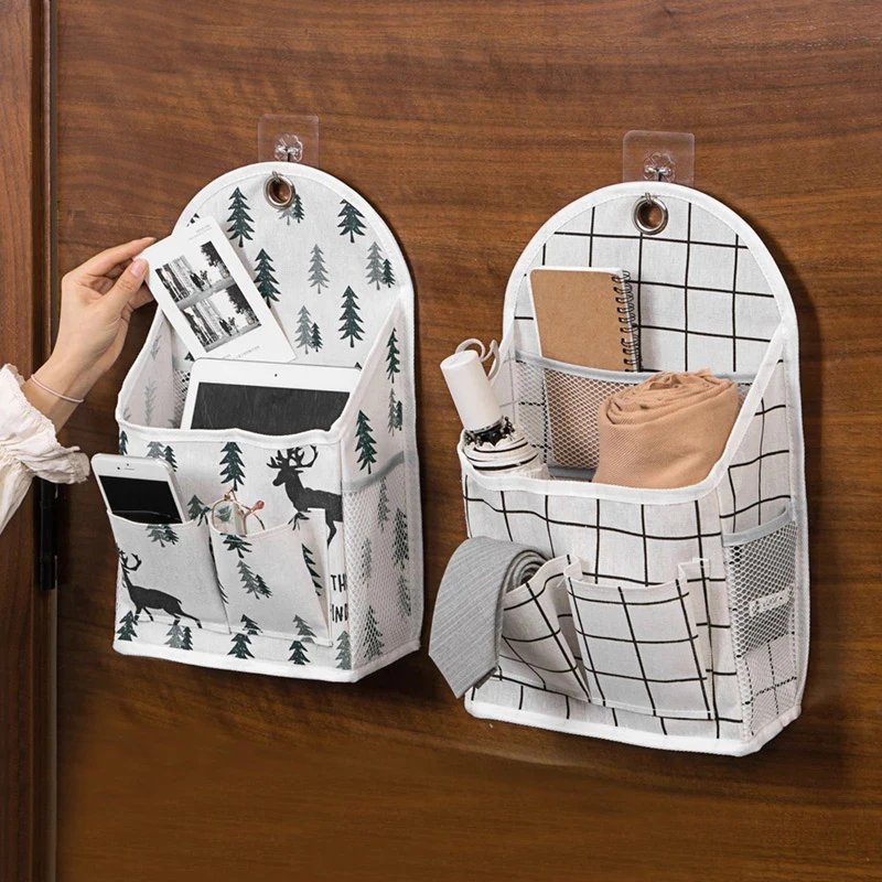 

Wall Mounted Waterproof Bag Wardrobe Organizer Multi-functional Cotton Linen Toiletry Bag Hanging Pouch Sundries Storage Bags
