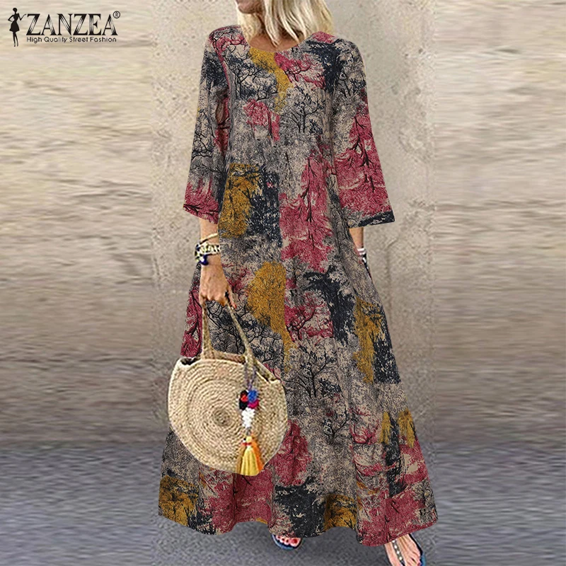 Женский сарафан в клетку ZANZEA повседневное длинное винтажное Праздничное Платье