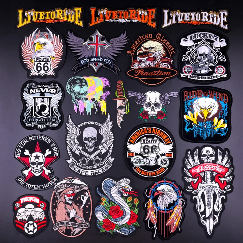 

Punk Live To Ride Embroidery Iron On Patches Clothing Thermoadhesive Patches Motorcycle Biker Stickes Badge For Clothes Jacket