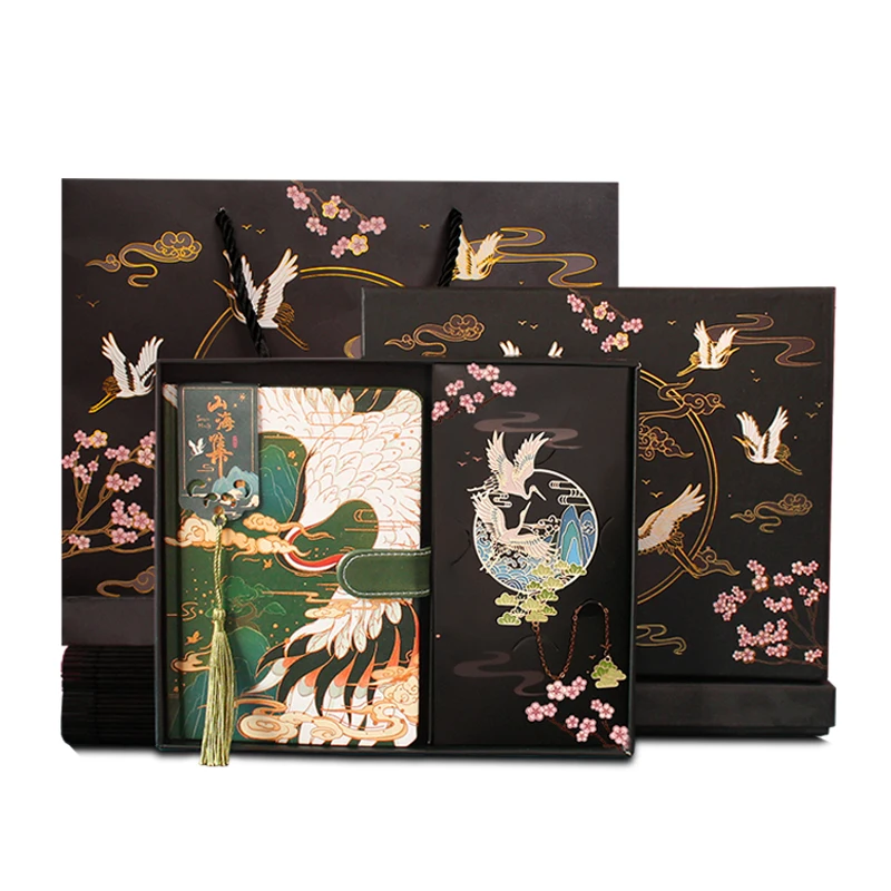 

2022 Retro Chinese Style Notebook Bookmark Gift Box Creative Full Color Page Handbook Metal Souvenir