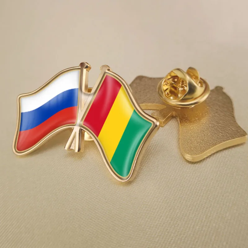

Russian Federation and Guinea Crossed Double Friendship Flags Lapel Pins Brooch Badges