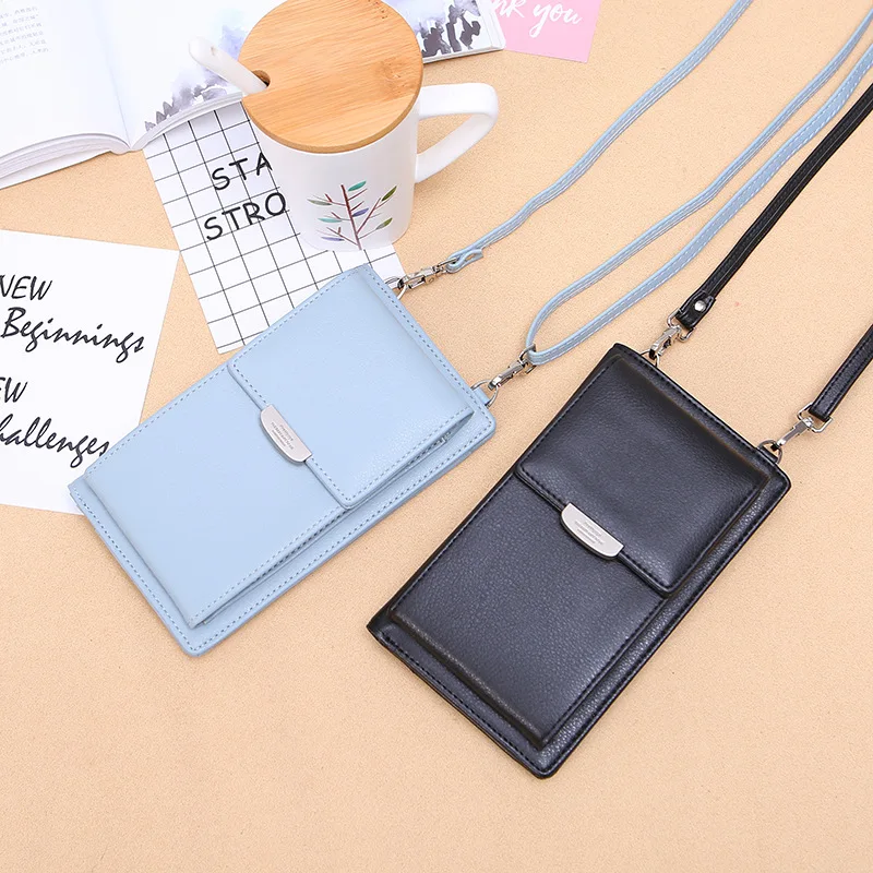 2021 new women purses solid color leather shoulder strap bag mobile phone bag card holders wallet handbag pockets for girls free global shipping