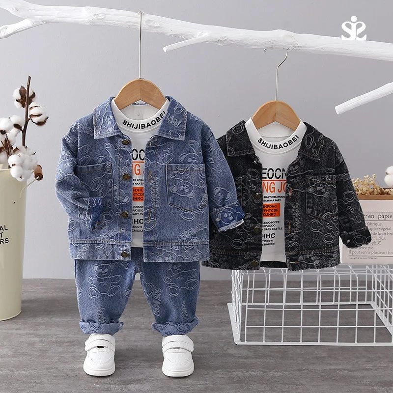 

Cotton Baby Boy Spring Autumn Children Clothes Cartoon Denim Coat T-shirt Jeans 2Pcs/Set Kid Casual Clothing Toddler Tracksuits