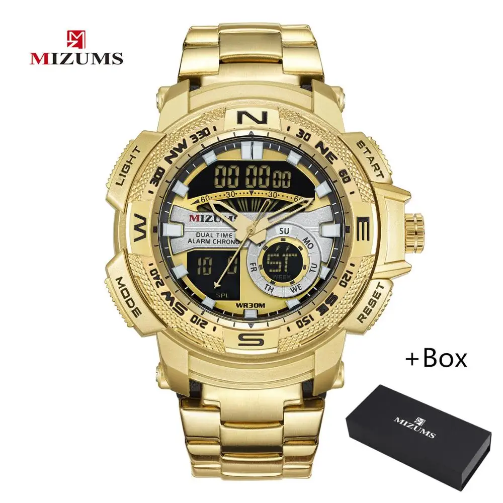 MIZUMS военные наручные часы светодиодный цифровые спортивные мужские золотые