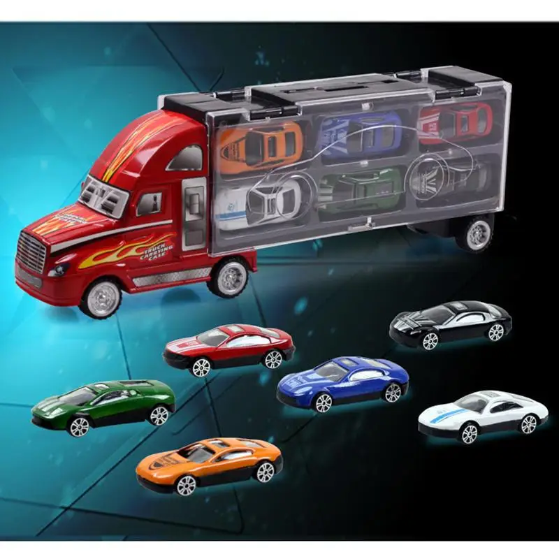 

1:30 1PCS Portable Truck Carrying Container Vehicle + 6 Alloy Cars Children's toy car