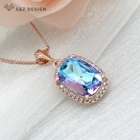 sz design trendy luxury elegant cubic zirconia square crystal pendant rose gold necklace for women wedding fashion jewelry