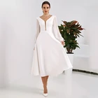 LUXIYIAO LO96 свадебное платье до середины икры 2022 сдержанный прозрачный корсет с V-образным вырезом однотонный цвет на заказ с длинным рукавом свадебные платья