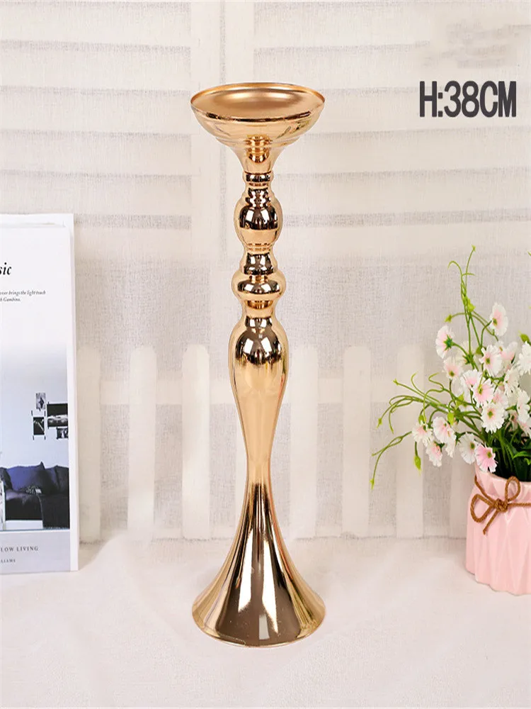 gold 38cm Металлические подсвечники, цветы, ваза-подсвечник, Центральные элементы, дорожные свинцовые канделябры, центральные украшения для свадьбы, рождественские украшения - Цвет: gold 38cm