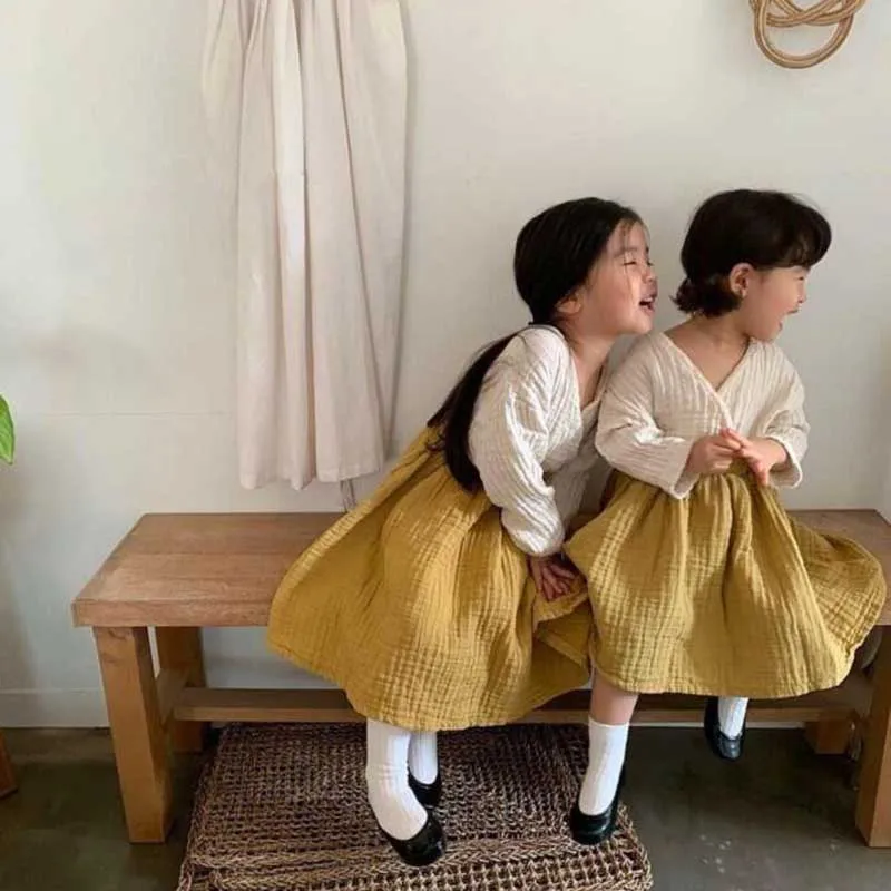 2020 Japan korean Toddler Baby Girl Dress Ruffles Linen Girls Long Sleeve Brand Cotton Princess Autumn Clothes | Детская одежда и