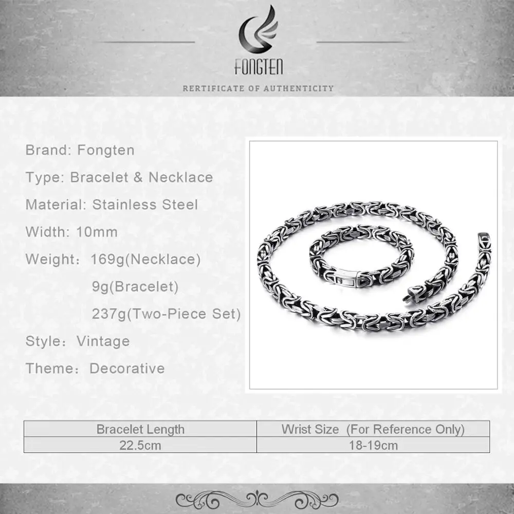 

Fongten Retro Punk Men Charm Bracelet Necklace 2 Piece Set Link Chain Stainless Steel Black Tibetan Bracelet Man Fashion Jewelry