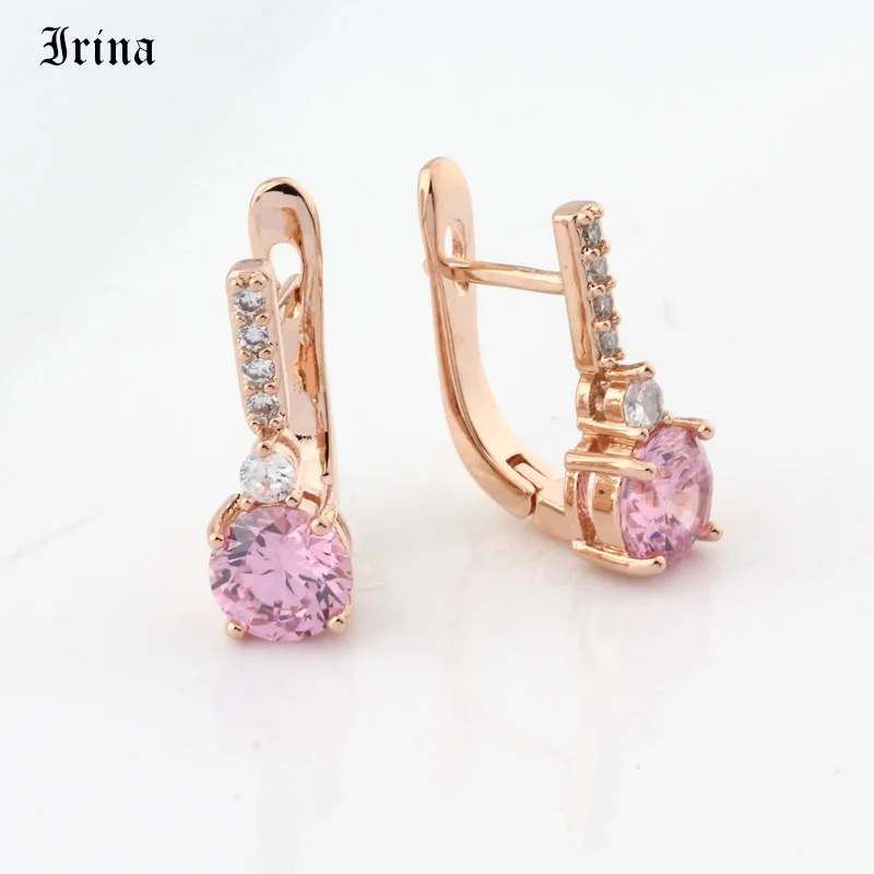 Женские серьги гвоздики Irina 2019 с фианитами цвета розового золота 585